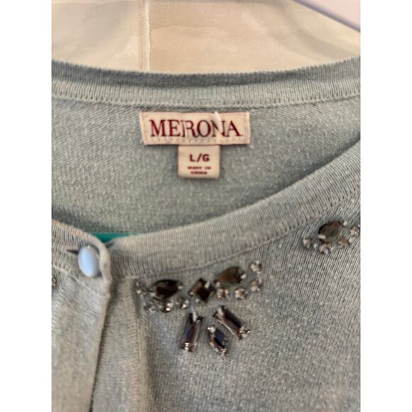 Merona Cardigan Light Blue Gem Collar SIze L - Picture 5 of 5